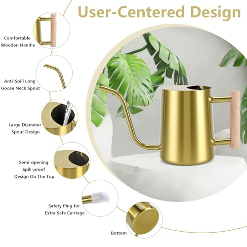 Image of Watering Can Indoor Plants, 35oz Small Stainless Steel Metal Watering Can Modern Decorative Watering Pot with Long Spout for Indoor House Plant Bonsai Garden Flowers (Gold)