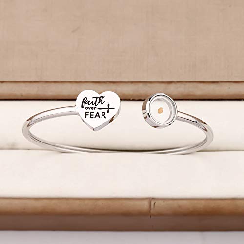 FAADBUK Christian Mustard Seed Bracelet Christian Gifts Faith Over Fear Mustard Seed Jewelry Bracelet Religious Inspirational Gift (Faith Over Fear -S)3
