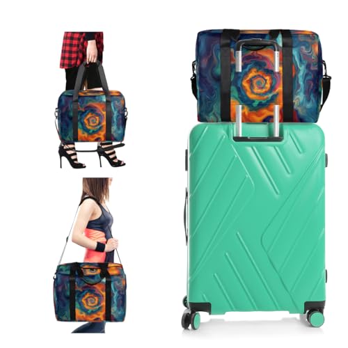 Vintage Tie Dye Travel Duffel Bag for Men Women Colorful Spiral Sports Gym Bag Waterproof Weekender Overnight Bags Foldable Carry on Backpack for Swim Yoga Fitness Workout4
