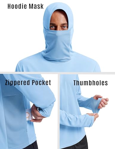 Image of PINSPARK UPF 50+ Sun Protection Hoodie Men with Mask Quick Dry Long Sleeve Fishing Hiking Shirts UV Rash Guard Lightweight