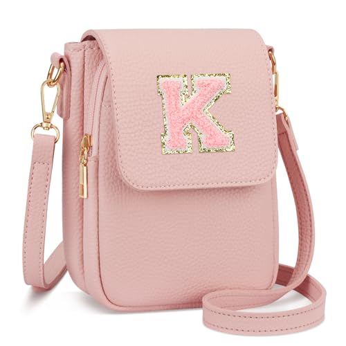 Image of Gift for Girls Small Initial Crossbody Bag for Teens Vegan Leather Cell Phone Kids Purse