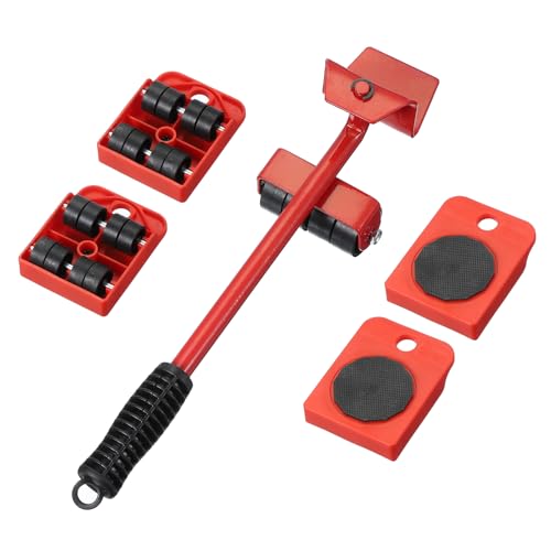 MECCANIXITY Furniture Lift Mover, Heavy Duty Furniture Mover Tool Set Movers Sliders with Adjustable Height Lifting Tool Lever & 4 Wheels Capacity 1322lb Red, 1 Set