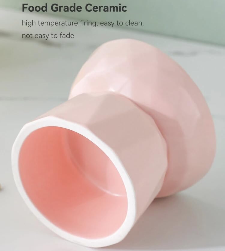 Image of PETANGEL Cat Ceramic Eelevated Anti Vomiting Pet Food Bowl (Pink),12.5 cm,H 11.5 cm,W 11.5 cm