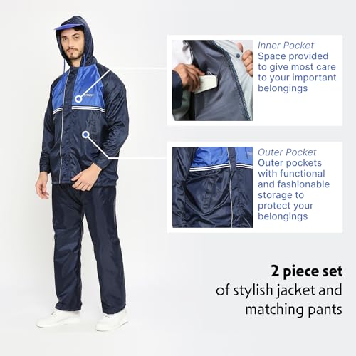 Image of Citizen Reversible Raincoat For Men With Inbuilt Hood, Waterproof Pant & Carry Pouch | Dual Color Sports Style | 190T Polyester With Pvc | Durable & Lightweight Standard Length Rainsuit