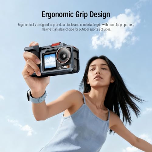 Image of Soonpho Handle Grip Kit for DJI Action 5 Pro Cage Action 4 Protective Frame with Handle Grip Storage Bag Screen Protector*4 Lanyard*2 Quick Release Cold Shoe & 1 /4 inch Thread Shutter Button(Gray