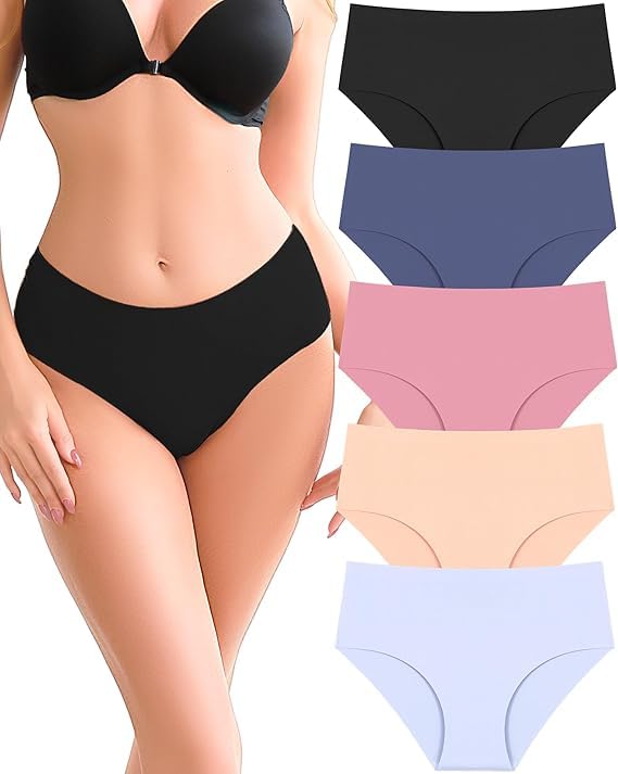 louryn koulyn Seamless Underwear for Women Mid Rise Brief No Show Bikini Panties Womens Cheeky 5 Pack S-3XL-picture-21