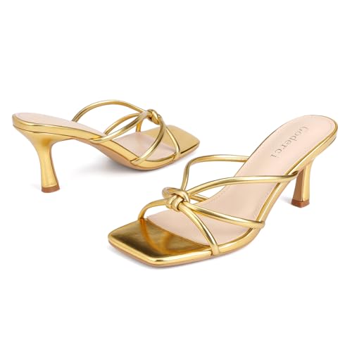 Kitten Strappy Heels for Women Knotted Square Open Toe Slip On Mule Heels Mid Heeled Sandals3
