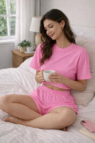 Image of Remidoo Women's Split Shorts Pajama Set Short Sleeve Tops and Shorts 2 Piece Pjs