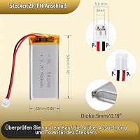 LiPo Akku 3,7V 500mAh 502248 mit JST-Kabel – Wiederaufladbarer Lithium Polymer Akku für Bluetooth-Lautsprecher, DIY-Projekte und Elektronikgeräte – Ansicht 2