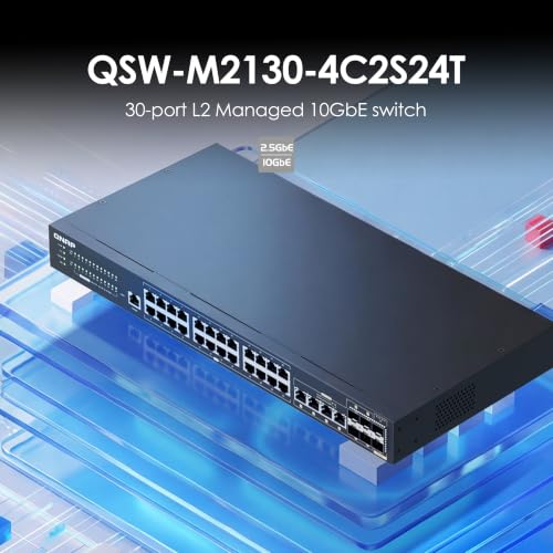 Image of QNAP QSW-M2130-4C2S24T-US 30-Port Rackmount Layer 2 Managed Switch | 4 X 10GbE Combo, 2 X 10GbE SFP+, 24 X 2.5GbE RJ45 Ports