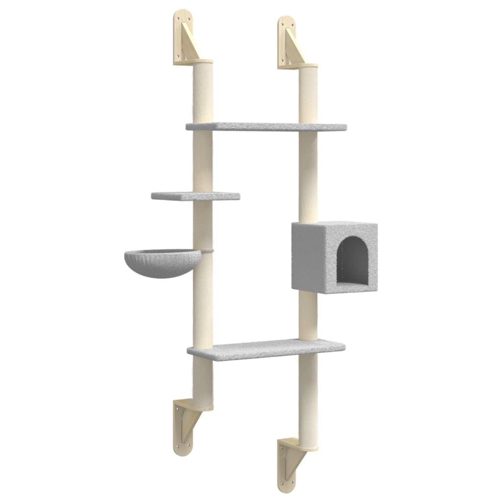 vidaXL Albero per Gatti con Tiragraffi a Parete Grigio Chiaro 180 cm, tiragraffi per Gatti, mobili per Gatti, Torre per Gatti a Parete
