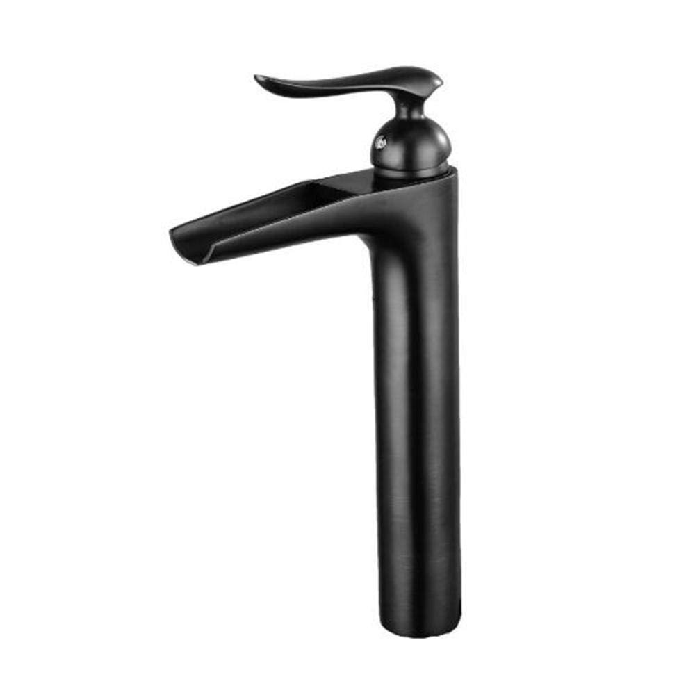 Robinet de lavabo haut cascade noir en laiton pour vasque à poser