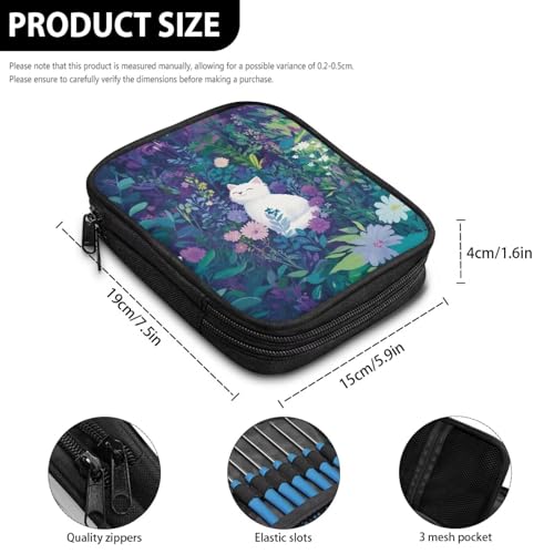 Image of Cute Kitten Crochet Hook Case Flower Knitting Needle Storage with Web Pockets for Home Park Hand Washable Parents Gifts Holiday