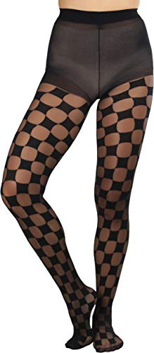 ToBeInStyle Women's Sheer And Opaque Checkered Pantyhose