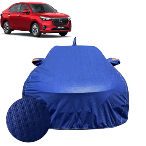 Image of Car Cover for Honda Amaze (2025-2026) | 100% Waterproof Cover with Antenna & Reflective Mirror Pockets | Dustproof, Scratchproof, Heatproof Honda Amaze Car Cover |Soft Cotton Lining| Blue