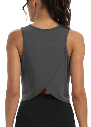 Image of Mippo Workout Tops for Women Cropped Open Back Sleeveless Tank Tops Athletic Gym Yoga Shirts Loose Fit