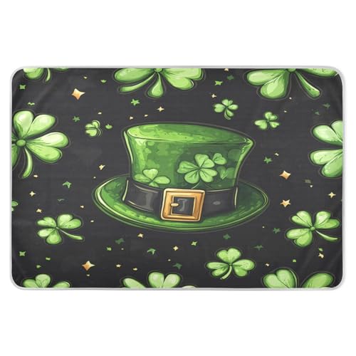 Takiito St Patrick Hat Clover Bed Pad Reusable Bed Underpad Washable Waterproof Leak-Proof Quick Dry Incontinence Pee Pad for Toddlers Kids Adults Pets 34x52 in