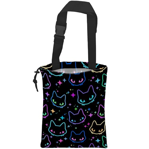 Image of Car Trash Bag Colorful Neon Cat Heads Car Garbage Bag Hanging Car Trash Can for Back Seat with Drawstring, Waterproof Garbage Bags for Accessories Vehicle Travelling Camping Outdoor