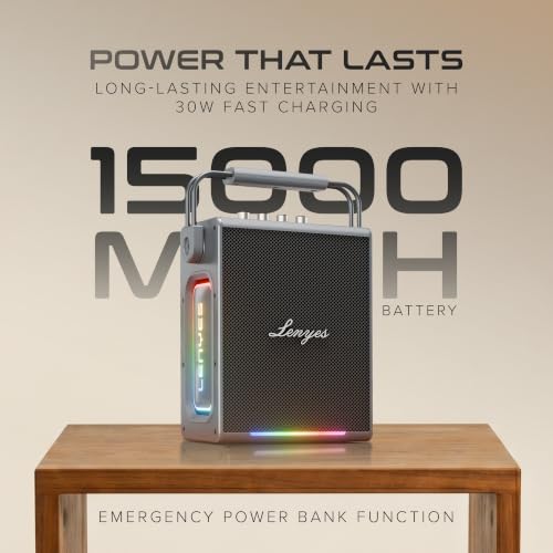 Image of Lenyes Titan 1 Bluetooth Party Speaker | 180W Peak | 2 Wireless UHF Mics | RGB Lights | TWS Stereo | IPX6 Waterproof | 15000mAh Battery | AUX /USB /TF /OTG | Lenyes Audio App Support