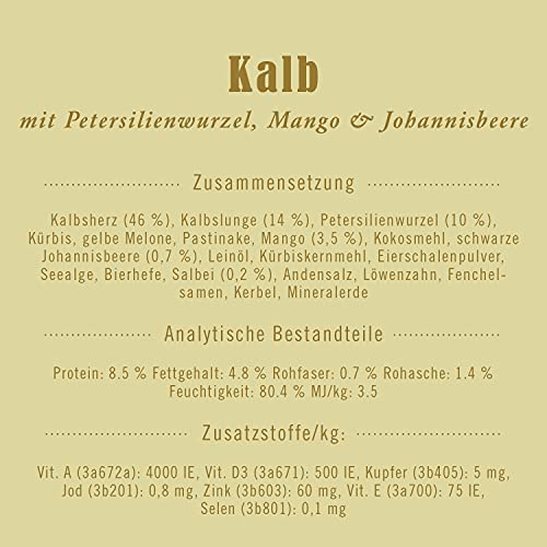 Terra Canis Kalb, Petersilienwurzel, Mango & Johannisbeere - Getreidefreies Nassfutter, 6x400g I Premium Hundefutter in 100% Lebensmittelqualität Aller Rohstoffe I Reichhaltig, gesund & glutenfrei