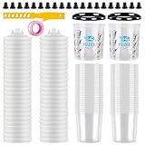 YUZES Disposable Paint Cups for Spray Gun 20 Ounce (600ml), 50 Disposable Paint Cup with Lids, 2 Hard Mixing Cups with Retainer Ring, 20 Plugs, PTFE Tape, Stirrer, for LVLP HVLP Spray Gun