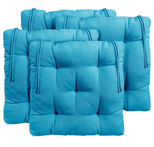 CHELY INTERMARKET Cojines Silla 50x50cm Pack 4 Unidades Relleno Mullido Turquesa 5 Pespuntes Acolchado Exterior Interior Decorativos Suaves Estables Lavables Terraza Jardín