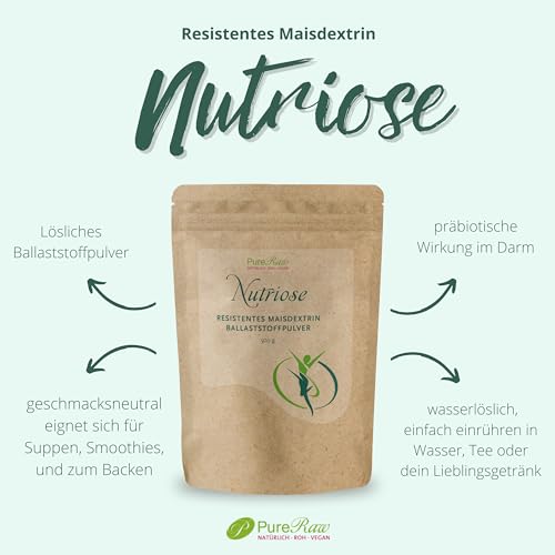Nutriose - Ballaststoff Pulver 500g – Geschmacksneutral & Leicht Löslich I Reguliert Blutzucker, Unterstützt Verdauung & Ballaststoffreiche Ernährung I Ohne Zusatzstoffe I PureRaw Nutriose Maisdextrin