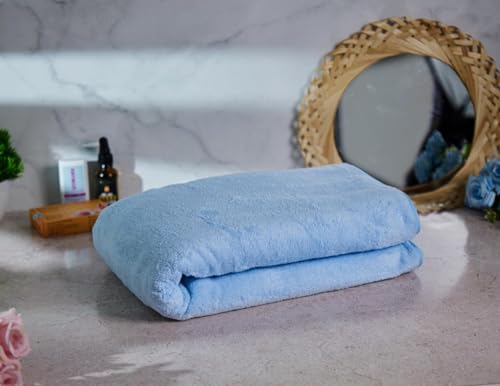 Image of Fezora Microfiber Bath Towel for Men & Women - Large Size 70x140 cm, 400 GSM, Ultra Soft, Quick Dry, Lightweight & Super Absorbent Towel for Bathroom, Gym, Spa, Travel & Swimming (Light Blue)