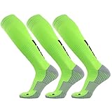Three street Wicking Moisture Socks Baseball, Coolmax Knee-High Sports Rugby Football Soccer Softball Compression Socks for Men and Women Green 3 Pairs Large