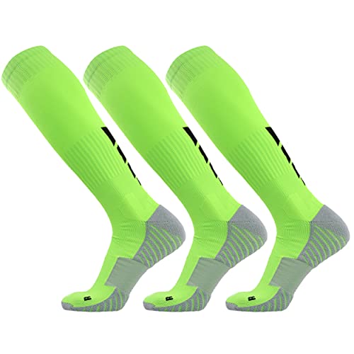 Three street Baseball Socks, Mens Womens Thick Padding Stretchy Over Knee Footbal Softball Soccer Team Compression Socks