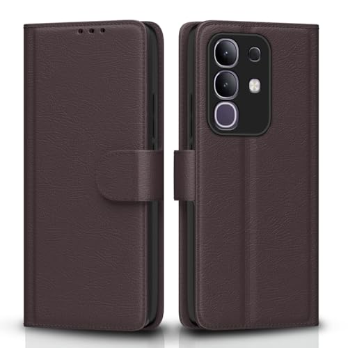 Image of Amazon Basics Flip Cover for Vivo T4x 5G / iQoo Z10x 5G Leather Finish | Wallet Stand and Shock Proof | Inside TPU with Card Pockets | Complete Protection Flip Case(Coffee)