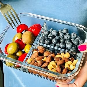 Image of Lunch Box Glass 3 Compartment | Lunch Box for Office Use with Airtight Locks | Microwave Safe Container with Partition | Glass Container wih Lid for Men,Women(1000ml)