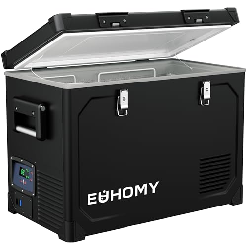 EUHOMY Refrigerador de 12 voltios, enfriador eléctrico de 48 cuartos de galón alimentado por SECOP, refrigerador de coche --15.6 °C ~ 20.0 °C, refrigerador de 12 V 12/24 V CC 110-240 V CA, congelador