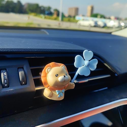 Image of Cute Car Air Freshener Vent Clips, 3D Animal with Mini Fan Diffuser Vent Clip, Air Conditioning Decoration Car Accessories for Women and Men