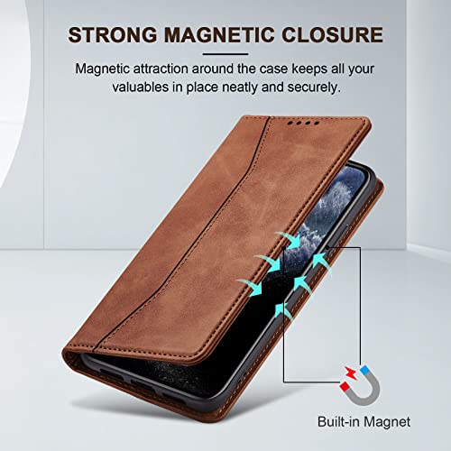 Image of Jasonyu Flip Wallet Case for iPhone 11 Pro Max,Leather Magnetic Folio Cover with Card Holder,Kickstand - TPU Shockproof Durable Protective Phone Case,Brown