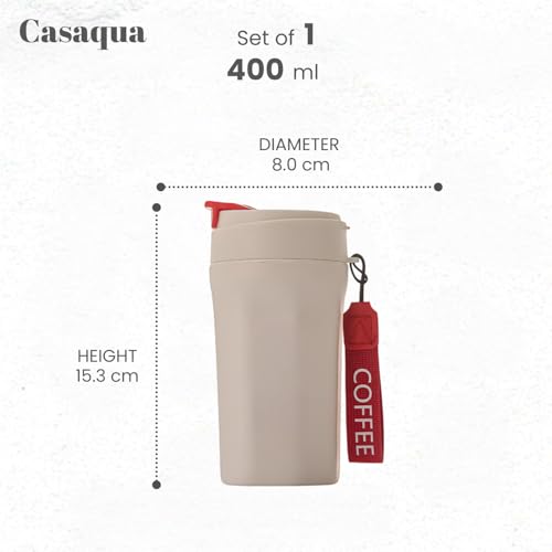 Image of Reusable Coffee Travel Mug with Leakproof Flip Lid - 400ml, Set of 1, Portable Coffee Cup with Wrist Strap, Coffee Tumbler for Hot & Cold Drinks, Office, Travel, Car, Home (Random Colour)