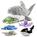Prextex 38 cm großer Plüsch-Hai plus 5 weiche Plüsch-Meerestiere, Kuscheltiere Stofftiere wie Oktopus, Krabbe, Schildkröte, Stachelrochen und Blauwal