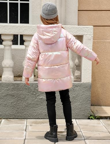 Cutemile 5-12 Years Girls Winter Long Fleece Coat Parka Metallic Puffer Jacket Outwear with Hooded4
