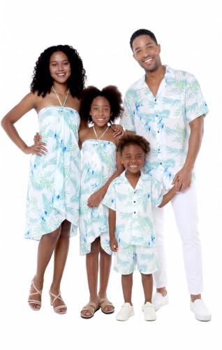 Image of Hawaii Hangover Family Matching Hawaiian Clothes, Orchid Breeze White | Family matching Hawaiian outfits, Orchid Breeze White, lightweight rayon, machine washable, tropical floral print, luaus