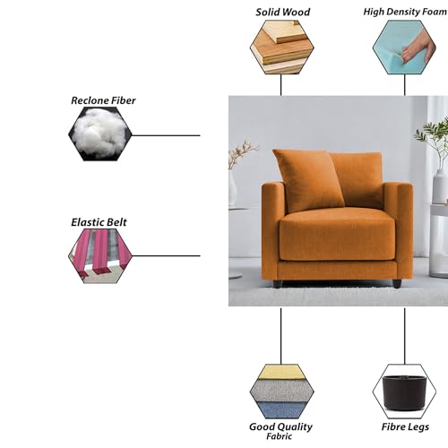 Image of Casaliving Dominic 1 Seater Sofa Set for Living Room (Orange Fabric) Premium Fabric Sofa