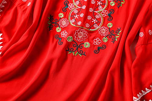 Image of Mexican Shirts Peasant Blouses Cotton Embroidered 3 /4 Sleeve Bohemian Tops Boho Clothes for Women Summer Fiesta