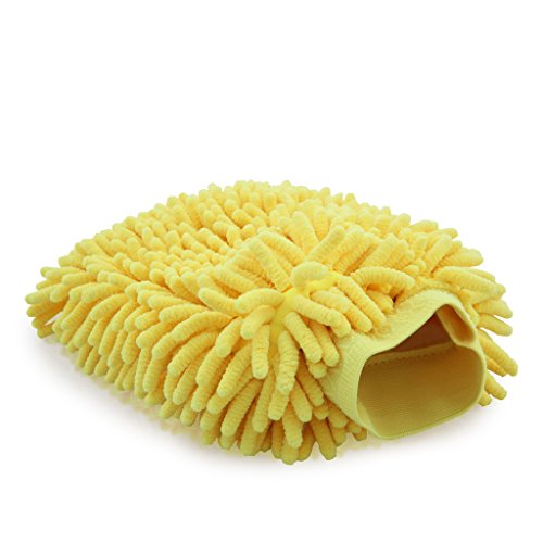 Crusar Microfiber Chenille Dust Wash Mitt Thick and Super Absorbent Universal Fit for Most Hands Use Wet or Dry Yellow Pack of 1