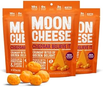 Moon Cheese Cheddar Believe It, 2 Ounce, 3-Pack, Crunchy, Protein-Rich Cheese Snack, Keto Friendly, 100% Real Cheese