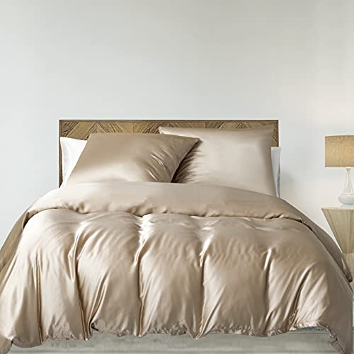 JOYDREAM Queen Satin Duvet Cover Set, Silky Satin Duvet Cover Set, Khaki Silk Duvet Cover with Hidden Zipper Design Comforter Cover, Ultra Luxury and Soft, 1 Duvet Cover & 2 Silky Satin Pillowcases