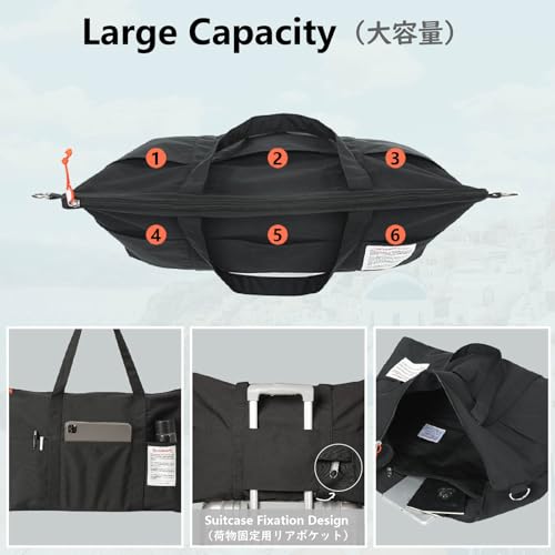 JEELAD Travel Duffel Bag, Gym Bag, Lightweight Carry-on Weekender Bag, Personal Item Handbag for Men and Women (Black)4