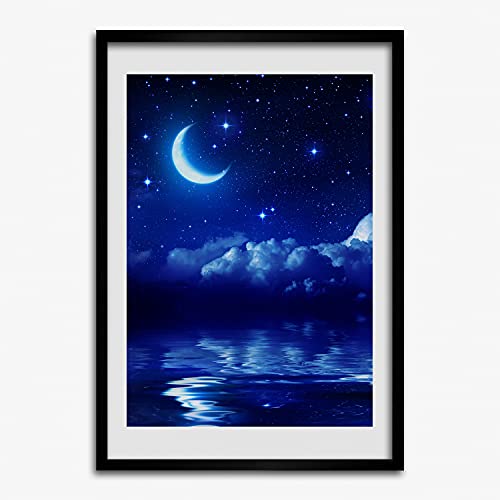 Peinture ciel la nuit encadree 50x70 cm Tulup pour habiller un mur blanc vide