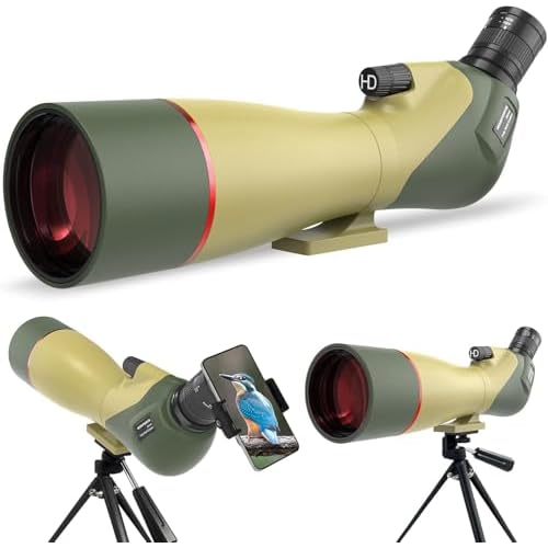 WOSPORTS 25-75x85 Spotting Scopes with Tripod, Carrying Bag, Phone Adapter, HD BAK4 Porro Prism, Waterproof Spotter Scope for Hunting, Target Shooting, Bird Watching, Wildlife Viewing Deep G
