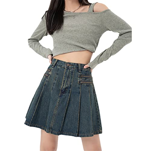 Jupe plissée en jean taille haute qui affine la silhouette sans serrer