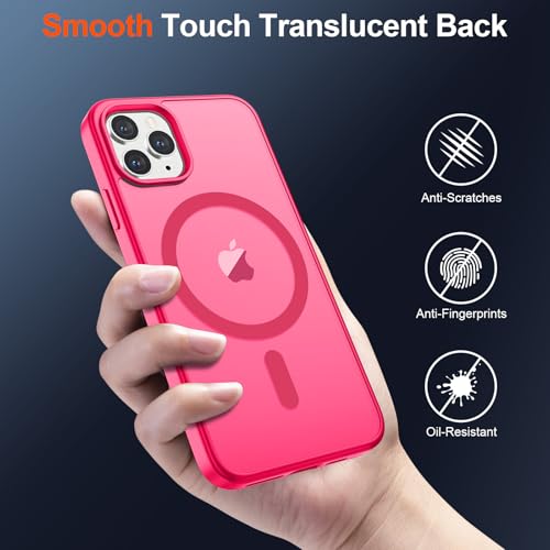 Image of SUPFINE Magnetic for iPhone 11 Pro Max Case Hot Pink | (Compatible with MagSafe)(Military Grade Drop Protection)Shockproof Translucent Matte Phone Cover