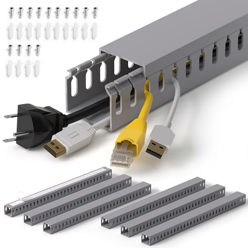 Image of 1.4 inchH x 1.6 inchW Cable Raceway, 99in Under Desk Wire Management Channel, Grey | Slotted Wire Duct, 6Pack, 16.5in Each, Heavy-Duty PVC Cable Management for Server Racks, Network Cables & Electrical Cabinets